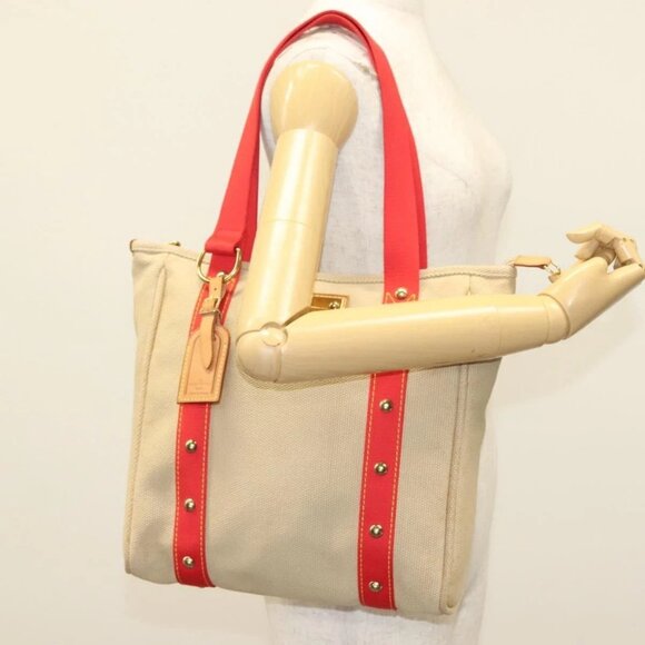 LOUIS VUITTON Antigua Cabas MM Tote Bag Beige Red M40035 LV Auth 137279 - Picture 14 of 16